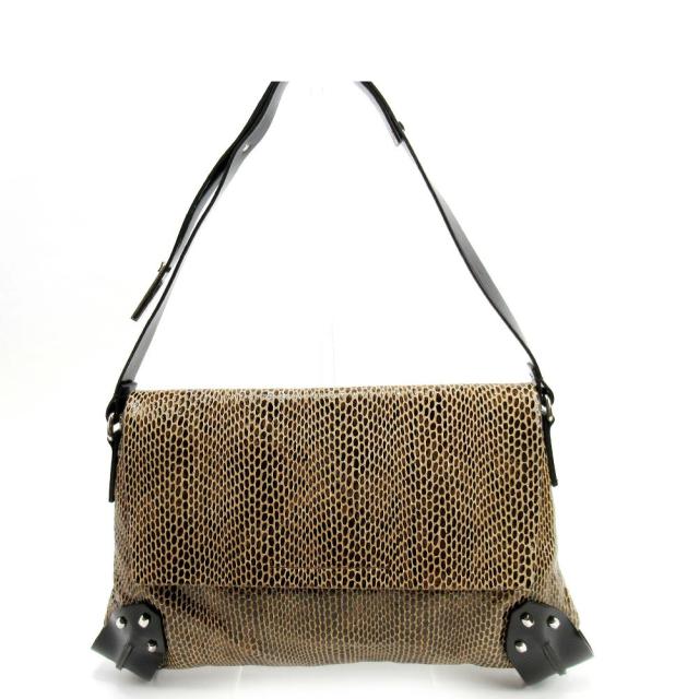 【BIGお買い物ラリー★30%OFFセール中】フランチェスコ・ビアジア FRANCESCO BIASIA ショルダーバッグフェイクパイソン ベージュ ブラウン レディース 中古