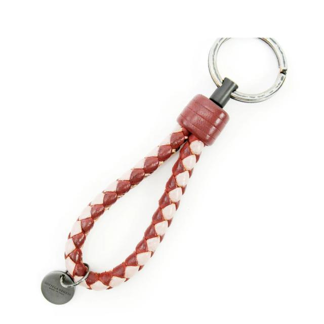 【BIGお買い物ラリー★30%OFFセール中】ボッテガヴェネタ BOTTEGAVENETA キーホルダーイントレチャート ピンク ボルドー レディース 中古