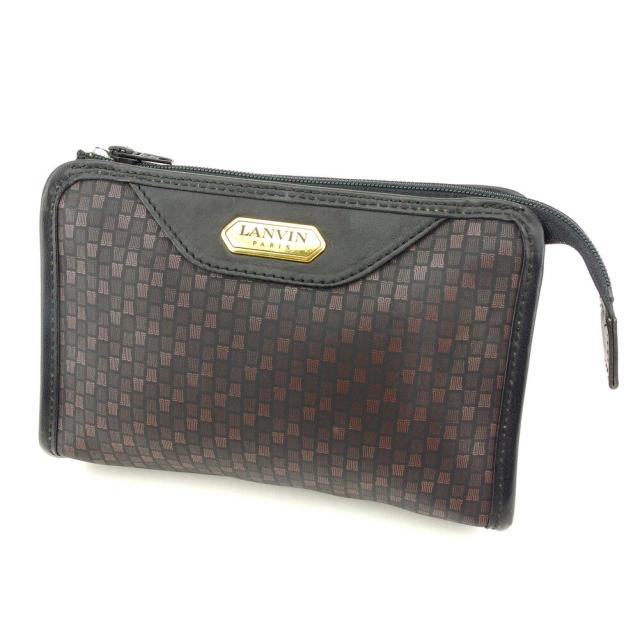 【BIGお買い物ラリー★30%OFFセール中】ランバン LANVIN 化粧ポーチ ブラック　ブラウン レディース 中古