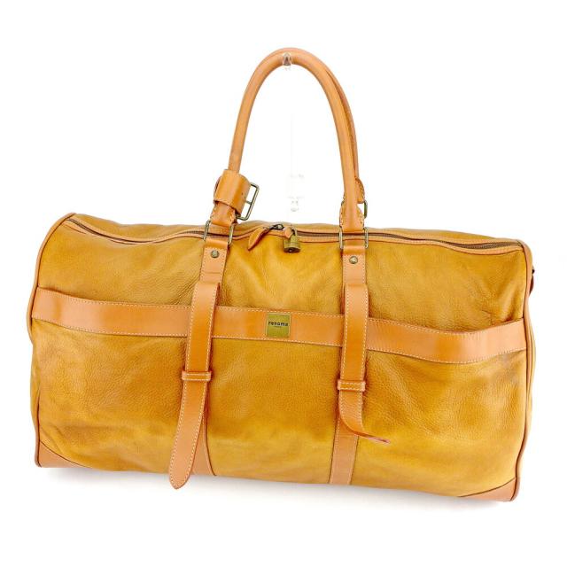 【BIGお買い物ラリー★30%OFFセール中】レノマ renoma ボストンバッグロゴプレート ブラウン ゴールド レディース 中古