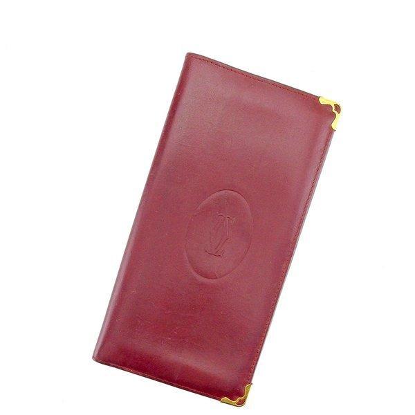 【BIGお買い物ラリー★30%OFFセール中】カルティエ CARTIER 札入れマストライン ボルドー ゴールド レディース 中古