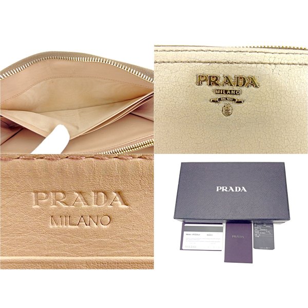 プラダ PRADA 長財布ロゴ ベージュ ゴールド ピンク レディース 中古_9