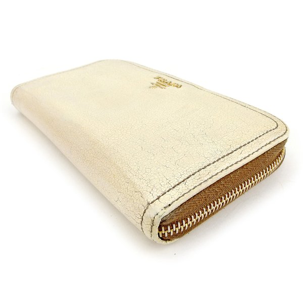 プラダ PRADA 長財布ロゴ ベージュ ゴールド ピンク レディース 中古_2