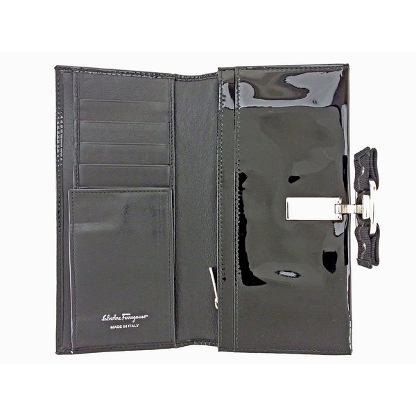 【週末タイムSALE★30%OFF】サルヴァトーレフェラガモ Salvatore Ferragamo 長財布ヴァラリボン ブラック シルバー レディース 中古