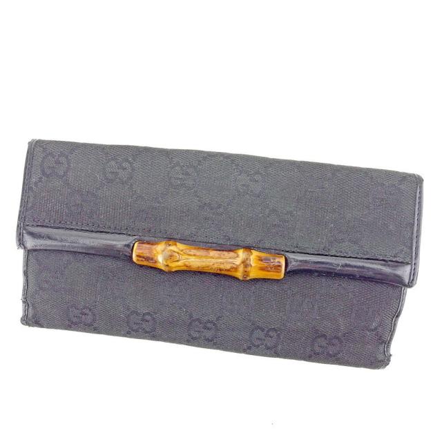 【BIGお買い物ラリー★30%OFFセール中】グッチ GUCCI 長財布GGキャンバス バンブー ブラック ベージュ レディース 中古
