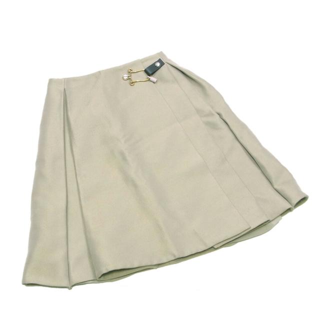 【BIGお買い物ラリー★30%OFFセール中】バレンシアガ BALENCIAGA スカートタックフレアー ♯38サイズ ベージュ グリーン系 レディース 中古