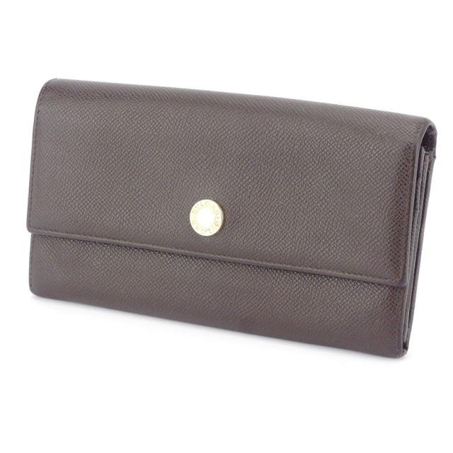 【BIGお買い物ラリー★30%OFFセール中】ブルガリ BVLGARI 長財布ロゴボタン ブラウン ゴールド シルバー レディース 中古