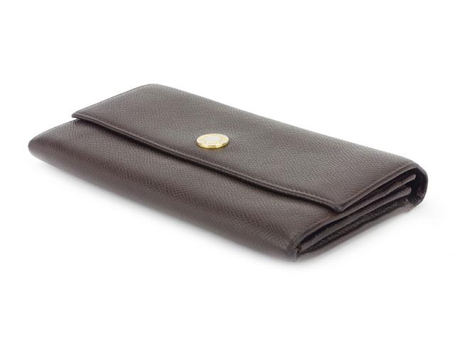 【週末タイムSALE★30%OFF】ブルガリ BVLGARI 長財布ロゴボタン ブラウン ゴールド シルバー レディース 中古