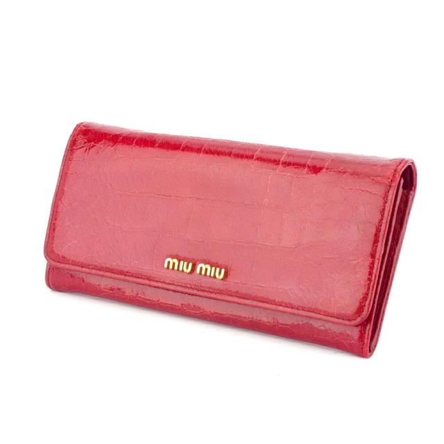 【BIGお買い物ラリー★30%OFFセール中】ミュウミュウ MIUMIU 長財布クロコダイル型押し レッド レディース 中古