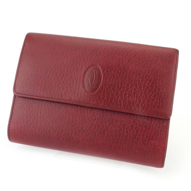 【BIGお買い物ラリー★30%OFFセール中】カルティエ CARTIER 三つ折り財布マストライン ボルドー ゴールド レディース 中古