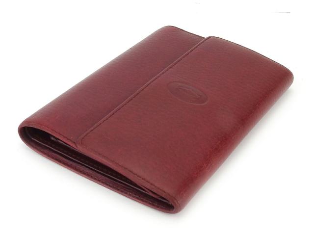 カルティエ CARTIER 三つ折り財布マストライン ボルドー ゴールド レディース 中古_2