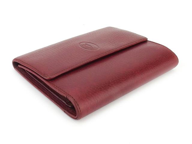 カルティエ CARTIER 三つ折り財布マストライン ボルドー ゴールド レディース 中古_3