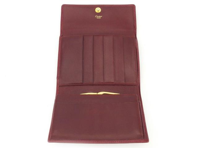 カルティエ CARTIER 三つ折り財布マストライン ボルドー ゴールド レディース 中古_4
