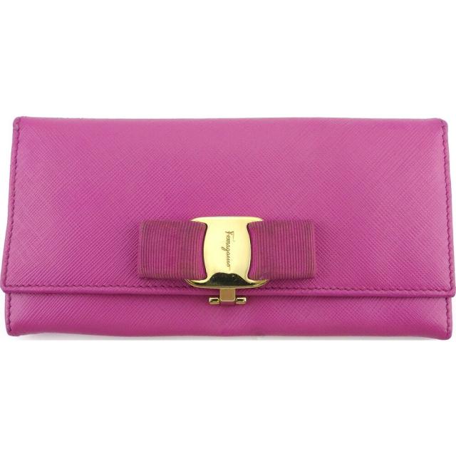 【BIGお買い物ラリー★30%OFFセール中】サルヴァトーレフェラガモ Salvatore Ferragamo 長財布ヴァラリボン ピンク ゴールド レディース 中古