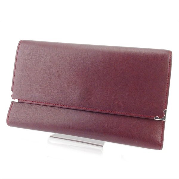 【BIGお買い物ラリー★30%OFFセール中】カルティエ CARTIER 長財布カボション ボルドー シルバー レディース 中古