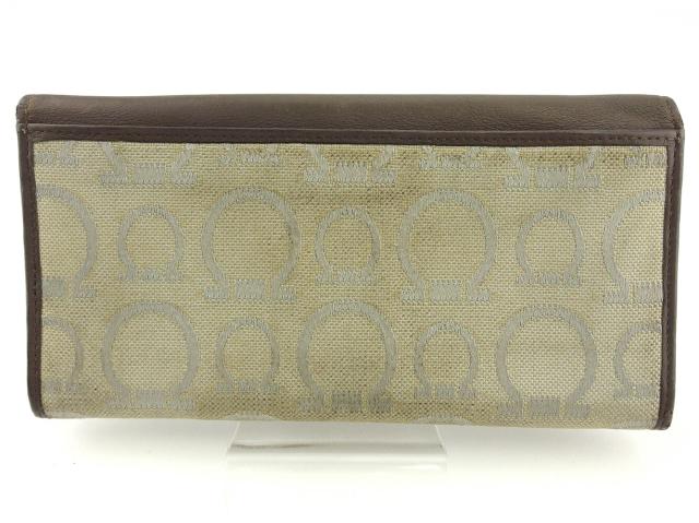 サルヴァトーレフェラガモ Salvatore Ferragamo 長財布ガンチーニ ベージュ ブラウン シルバー レディース 中古_1