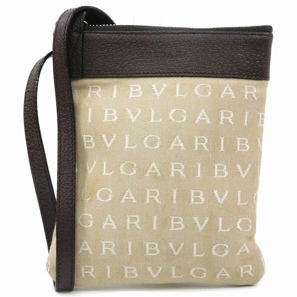 【BIGお買い物ラリー★30%OFFセール中】ブルガリ BVLGARI ショルダーバッグロゴマニア ベージュ×ライトブラウン レディース 中古