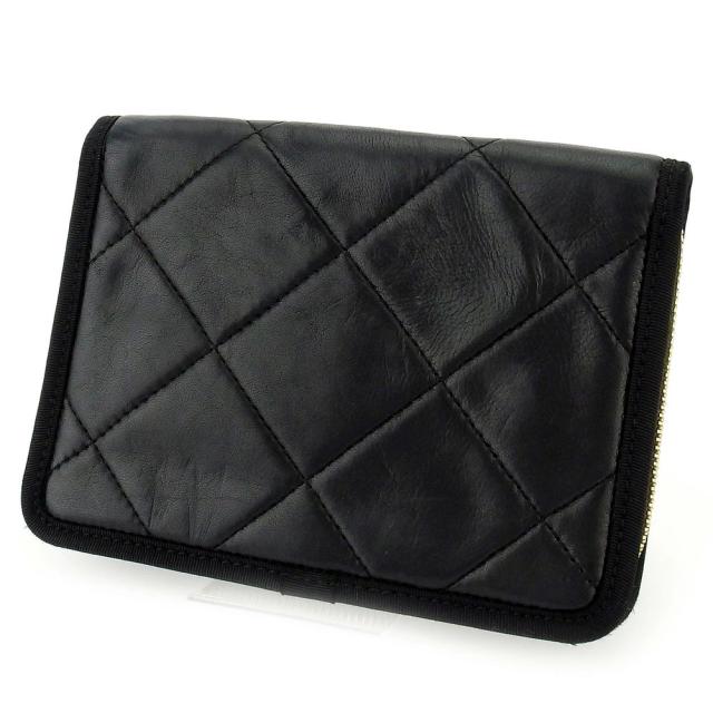 【BIGお買い物ラリー★30%OFFセール中】ランバン LANVIN クラッチバッグキルティング ウォレット 財布 ブラック ゴールド レディース 中古