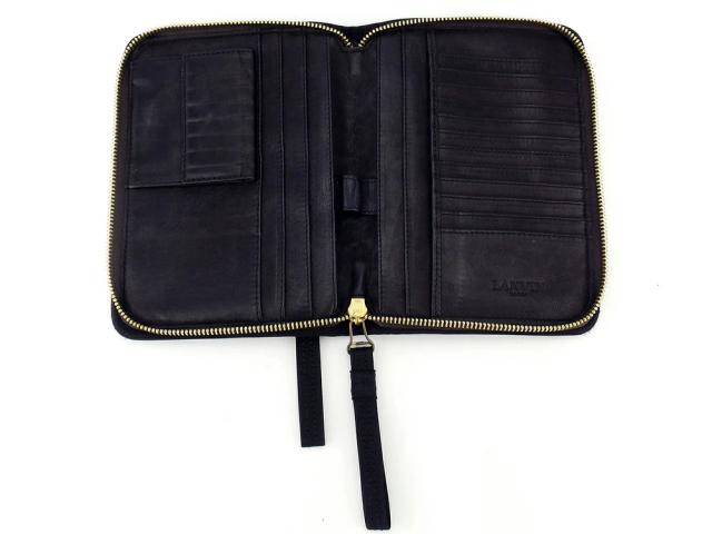 【30％OFF★土日ひと休み大売り出し】ランバン LANVIN クラッチバッグキルティング ウォレット 紙入れ 黒いこと ゴールド レディース 中古