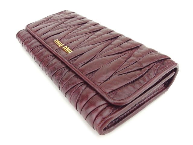 【X'masセール★30%OFF】ミュウミュウ MIUMIU 長財布マテラッセ パープル ゴールド レディース 中古 ミュウミュウ MIUMIU 長財布 マテラッセ パープル ゴールド レディース