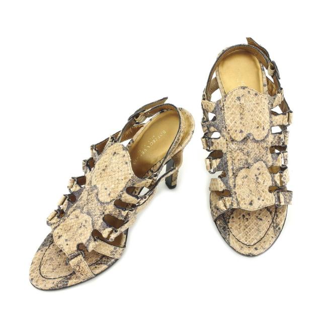 【BIGお買い物ラリー★30%OFFセール中】ボッテガヴェネタ BOTTEGAVENETA サンダルパイソン ♯35 グラディエーター ベージュ ブラック レディース 中古