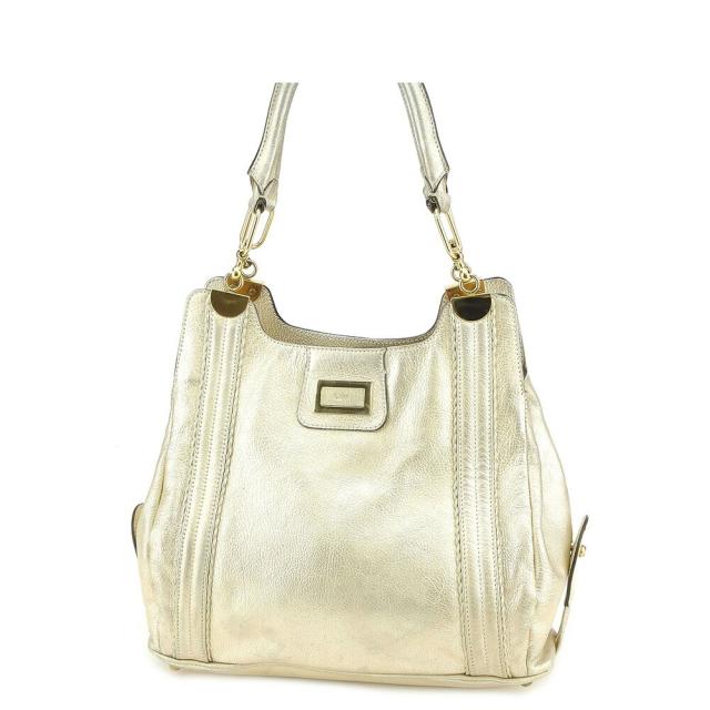 【BIGお買い物ラリー★30%OFFセール中】クロエ Chloe トートバッグロゴプレート ゴールド レディース 中古