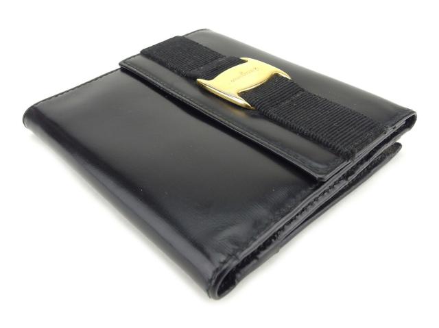 未使用級　Salvatore Ferragamo ブラック 三つ折り財布 未使用級 Salvatore Ferragamo ブラック 三つ折り財布 Salvatore