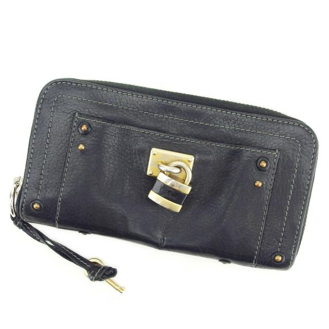 【BIGお買い物ラリー★30%OFFセール中】クロエ Chloe 長財布パディントン ブラック ゴールド シルバー レディース 中古