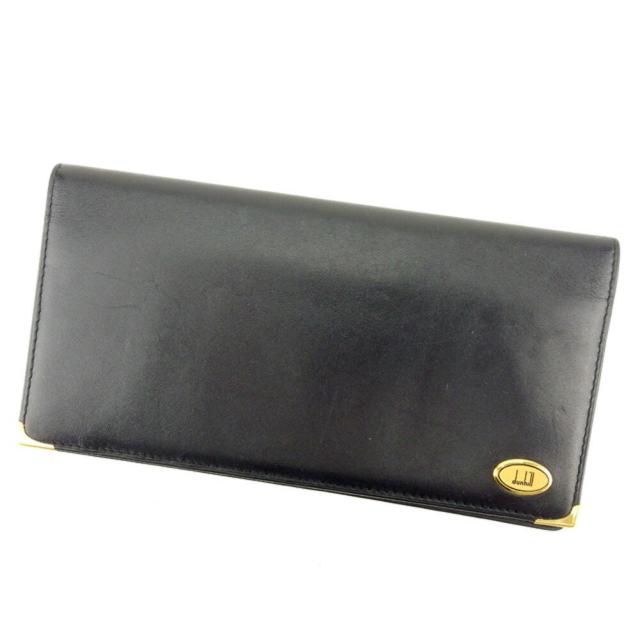【BIGお買い物ラリー★30%OFFセール中】ダンヒル Dunhill 札入れオックスフォード ブラック ゴールド レディース 中古
