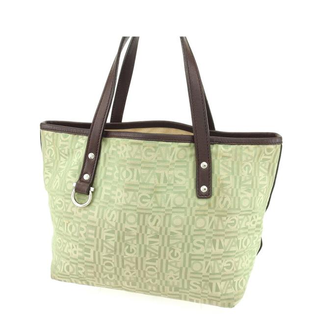 【BIGお買い物ラリー★30%OFFセール中】サルヴァトーレフェラガモ Salvatore Ferragamo トートバッグガンチーニ グリーン ブラウン レディース 中古