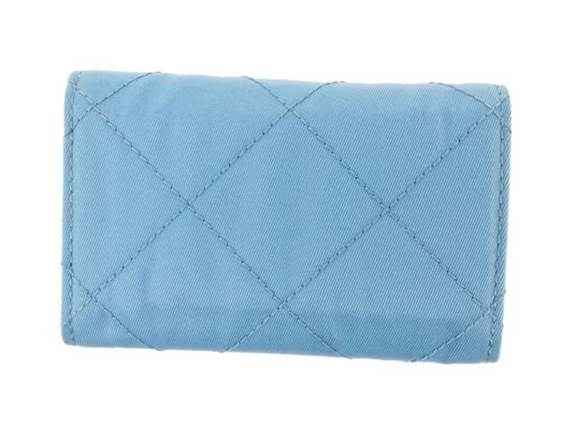 プラダ PRADA キーケーストライアングルロゴ キルティング ステッチ ブルー ブラック シルバー レディース 中古_1