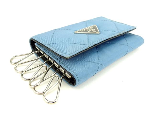 プラダ PRADA キーケーストライアングルロゴ キルティング ステッチ ブルー ブラック シルバー レディース 中古_2