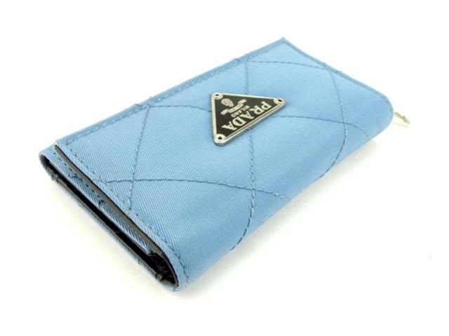 プラダ PRADA キーケーストライアングルロゴ キルティング ステッチ ブルー ブラック シルバー レディース 中古_3