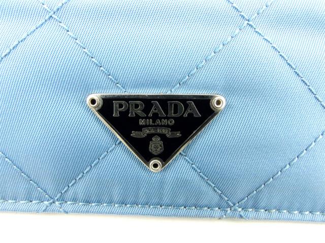 プラダ PRADA キーケーストライアングルロゴ キルティング ステッチ ブルー ブラック シルバー レディース 中古_8