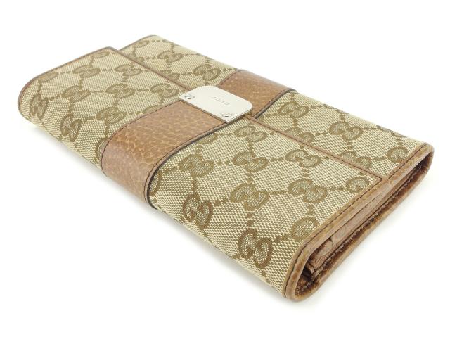 【GWタイムセール】グッチ GUCCI 長財布ＧＧキャンバス ブラウン　ベージュ レディース 中古_3