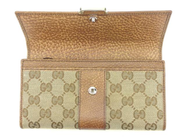 【GWタイムセール】グッチ GUCCI 長財布ＧＧキャンバス ブラウン　ベージュ レディース 中古_4
