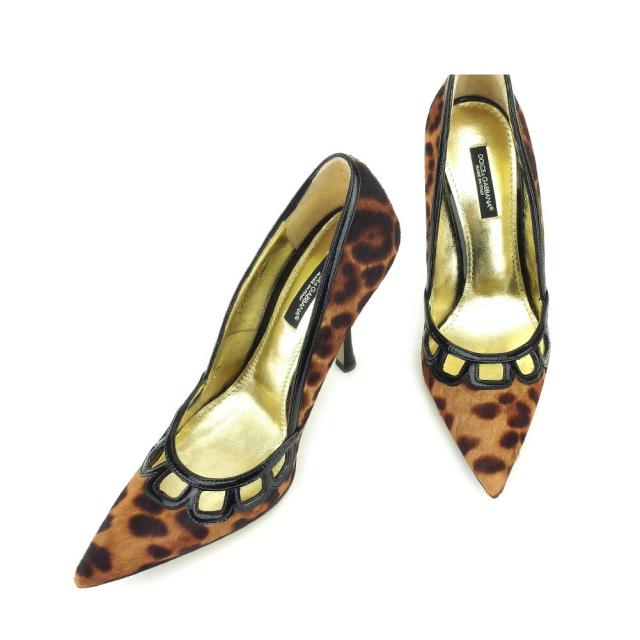 【BIGお買い物ラリー★30%OFFセール中】ドルチェアンドガッバーナ DOLCE&GABBANA パンプスレオパード #35ハーフ ブラウン ブラック レディース 中古
