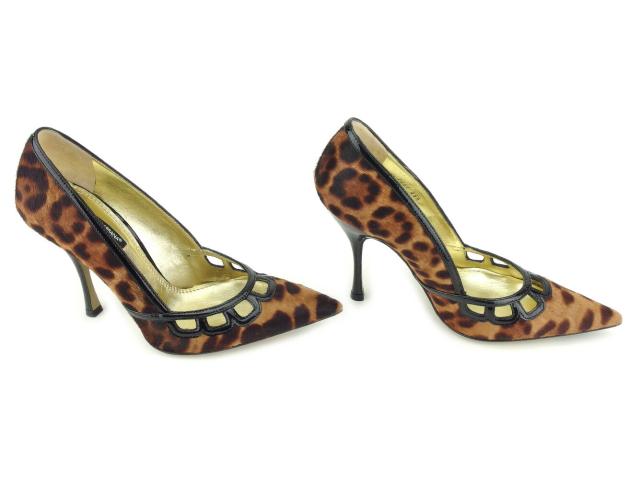 【週末セール★30％OFF】ドルチェアンドガッバーナ DOLCE&GABBANA パンプスレオパード #35ハーフ ブラウン ブラック レディース 中古_6