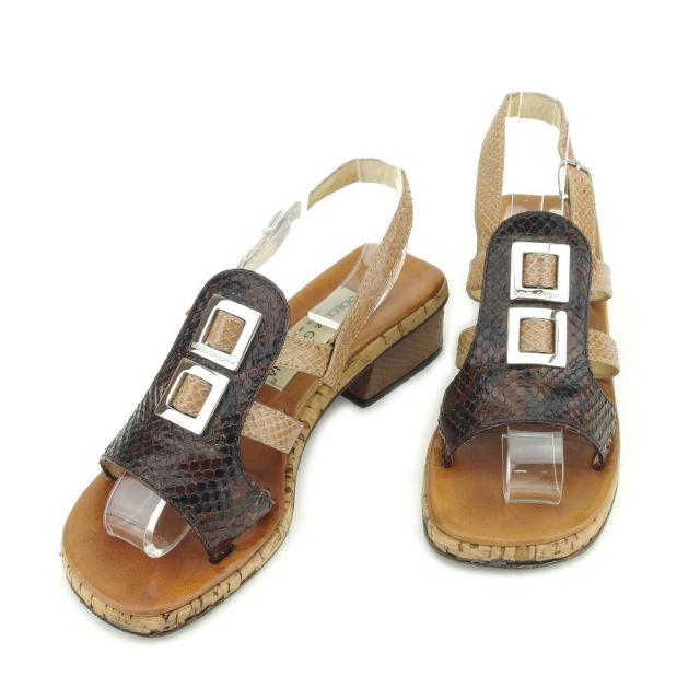 【BIGお買い物ラリー★30%OFFセール中】ドルチェアンドガッバーナ DOLCE&GABBANA サンダルパイソン #35ハーフ ブラウン ベージュ レディース 中古
