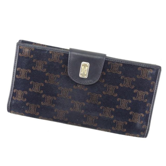 【BIGお買い物ラリー★30%OFFセール中】セリーヌ CELINE 長財布マカダム ネイビー レディース 中古