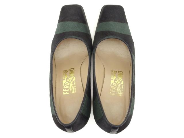 【30％OFF★土日ひと休み大売り出し】サルヴァトーレフェラガモ Salvatore Ferragamo パンプス #6 黒いこと 緑であること レディース 中古