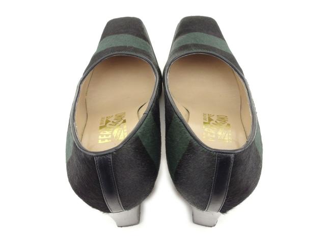 【30％OFF★土日ひと休み大売り出し】サルヴァトーレフェラガモ Salvatore Ferragamo パンプス #6 黒いこと 緑であること レディース 中古