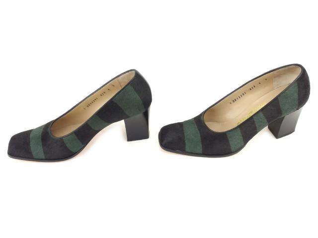 【30％OFF★土日ひと休み大売り出し】サルヴァトーレフェラガモ Salvatore Ferragamo パンプス #6 黒いこと 緑であること レディース 中古