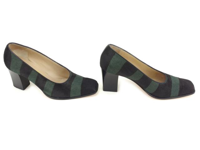 【30％OFF★土日ひと休み大売り出し】サルヴァトーレフェラガモ Salvatore Ferragamo パンプス #6 黒いこと 緑であること レディース 中古