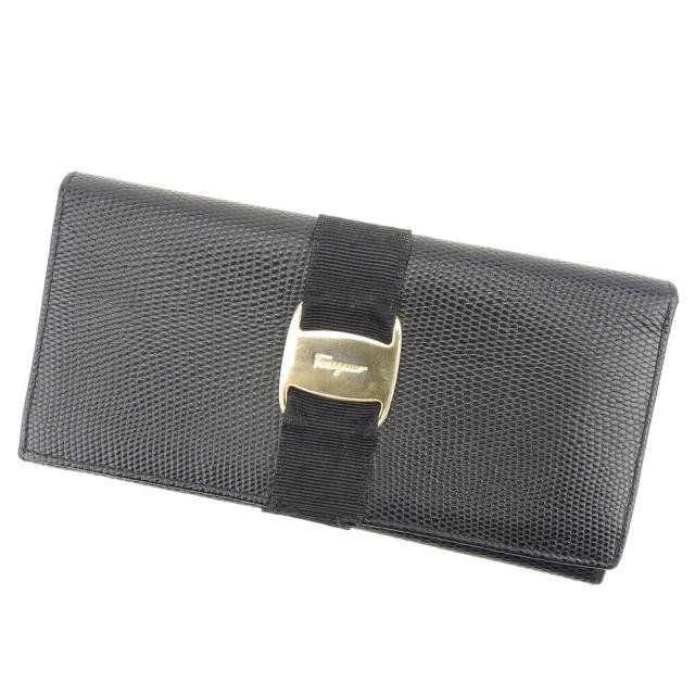 【BIGお買い物ラリー★30%OFFセール中】サルヴァトーレフェラガモ Salvatore Ferragamo 長財布ヴァラ金具 ブラック レディース 中古