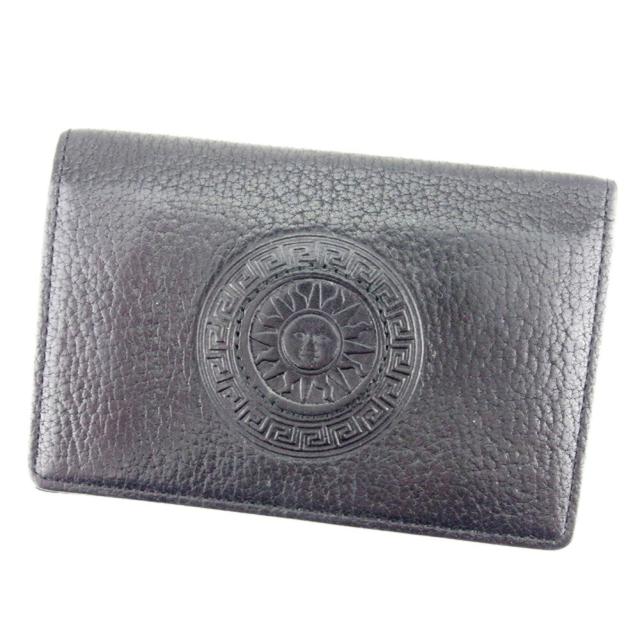 【BIGお買い物ラリー★30%OFFセール中】ヴェルサーチ VERSACE カードケースサンバースト ブラック レディース 中古