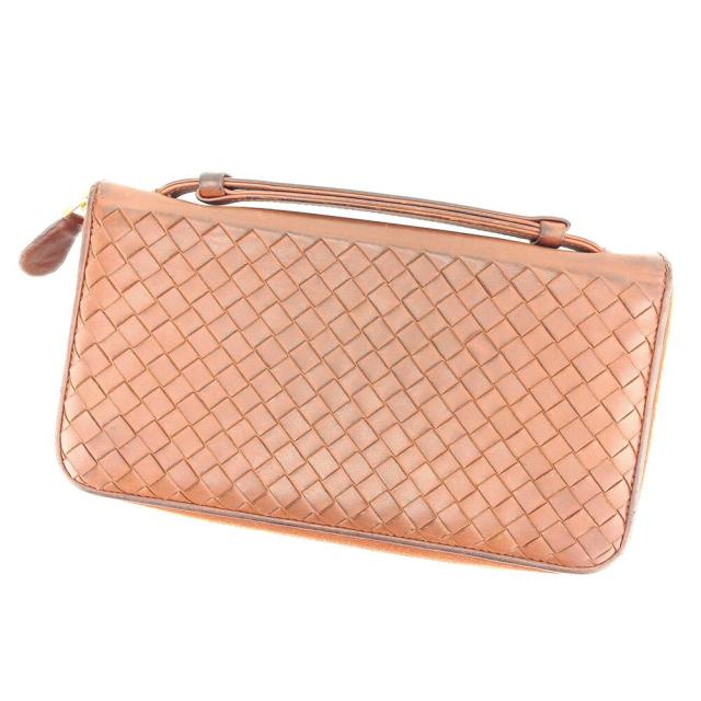 【BIGお買い物ラリー★30%OFFセール中】ボッテガヴェネタ BOTTEGAVENETA 長財布イントレチャート ブラウン レディース 中古
