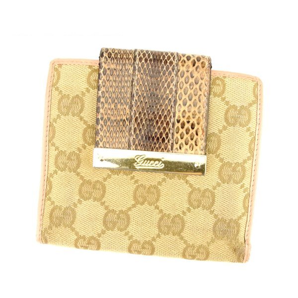 【BIGお買い物ラリー★30%OFFセール中】グッチ GUCCI 二つ折り財布ＧＧキャンバス ピンク ベージュ レディース 中古