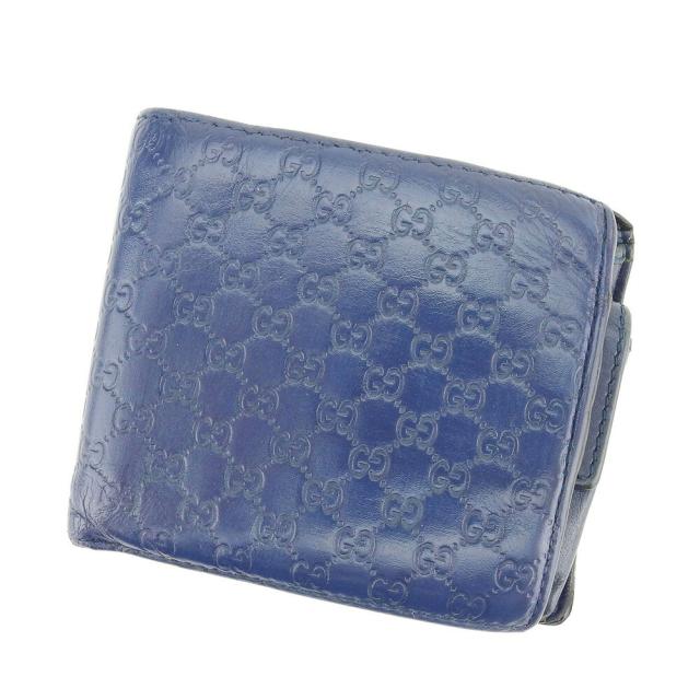 【BIGお買い物ラリー★30%OFFセール中】グッチ GUCCI 二つ折り財布グッチシマ ブルー レディース 中古