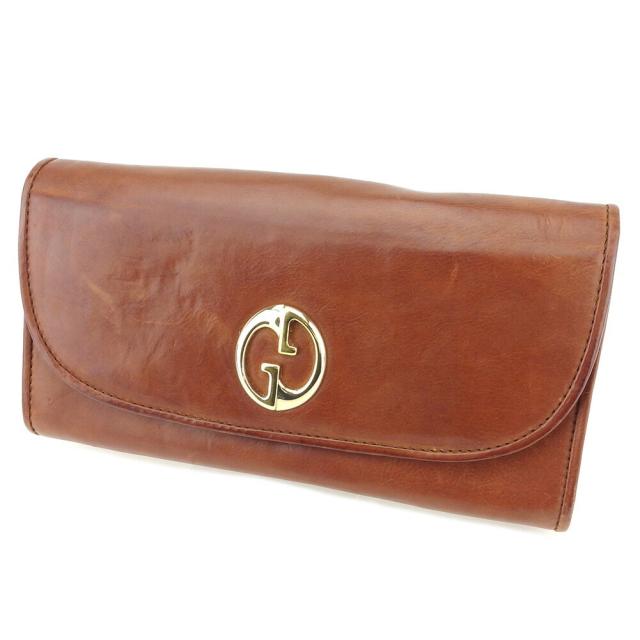【X'masセール★30%OFF】グッチ GUCCI 長財布ダブルG ブラウン ゴールド レディース 中古